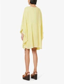 Melissa Odabash Isabelle Fringed-trim Woven Kaftan -Ted Bakee Fashion Shop R04111522 YELLOWWHITE ALT03