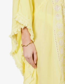 Melissa Odabash Isabelle Fringed-trim Woven Kaftan -Ted Bakee Fashion Shop R04111522 YELLOWWHITE ALT04