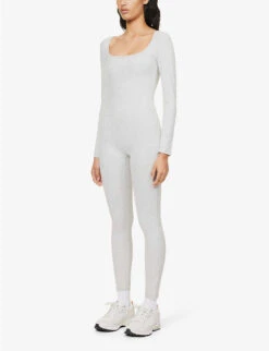Square-neck Long-sleeved Stretch-cotton Unitard 7 Square-neck Long-sleeved Stretch-cotton Unitard -Ted Bakee Fashion Shop R04111529 LIGHTGREYMELANGE ALT02