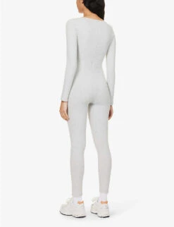 Square-neck Long-sleeved Stretch-cotton Unitard 8 Square-neck Long-sleeved Stretch-cotton Unitard -Ted Bakee Fashion Shop R04111529 LIGHTGREYMELANGE ALT03