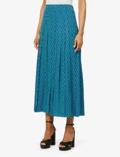 ME AND EM Geometric-print Woven Maxi Skirt 8 ME AND EM Geometric-print Woven Maxi Skirt -Ted Bakee Fashion Shop R04117213 NAVYTURQUOISE ALT02