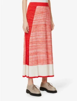 ME AND EM Colour-blocked Ribbed-knit Wool-blend Midi Skirt -Ted Bakee Fashion Shop R04117225 BURNTORANGECREAM ALT02