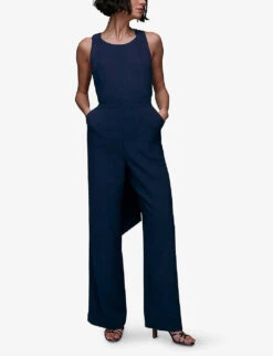 Whistles Tie-back Maxi Stretch-recycled Polyester-blend Jumpsuit -Ted Bakee Fashion Shop R04118635 NAVY ALT02