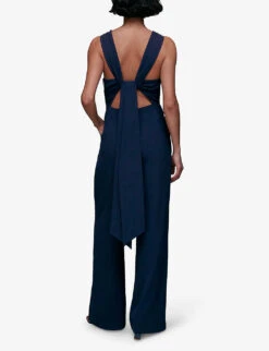 Whistles Tie-back Maxi Stretch-recycled Polyester-blend Jumpsuit -Ted Bakee Fashion Shop R04118635 NAVY ALT03