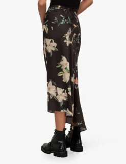 AllSaints Luisa Fabia Floral-print Asymmetric-hem Woven Midi Skirt -Ted Bakee Fashion Shop R04119007 BLACK ALT03