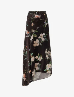 AllSaints Luisa Fabia Floral-print Asymmetric-hem Woven Midi Skirt