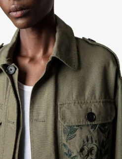 Zadig & Voltaire Kemi Embroidery-embellished Canvas Jacket -Ted Bakee Fashion Shop R04119648 PICKLE ALT04
