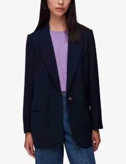 Whistles Single-breasted Peak-lapel Recycled-polyester Blend Blazer -Ted Bakee Fashion Shop R04120559 NAVY ALT02