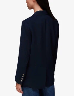 Whistles Single-breasted Peak-lapel Recycled-polyester Blend Blazer -Ted Bakee Fashion Shop R04120559 NAVY ALT03