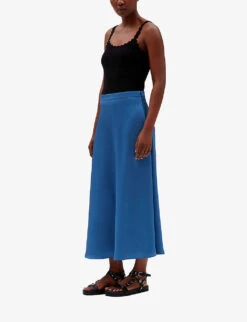 CLAUDIE PIERLOT Sapino Mid-rise Flared Satin Midi Skirt -Ted Bakee Fashion Shop R04121430 BLEUS ALT02