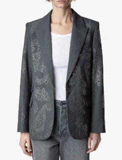 Zadig & Voltaire Venus Paisley-print Tailored Stretch-woven Blazer -Ted Bakee Fashion Shop R04121835 GRISCHINE ALT02