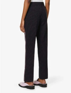 ME AND EM Pinstriped Slim-leg Recycled Polyester-blend Trousers -Ted Bakee Fashion Shop R04122179 NAVYFLUROPINK ALT03