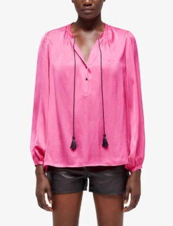 THE KOOPLES Tassel-fastened Satin Blouse -Ted Bakee Fashion Shop R04122320 PIN01 ALT02