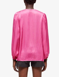 THE KOOPLES Tassel-fastened Satin Blouse -Ted Bakee Fashion Shop R04122320 PIN01 ALT03