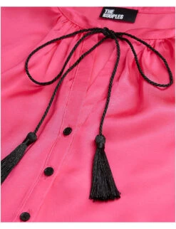 THE KOOPLES Tassel-fastened Satin Blouse -Ted Bakee Fashion Shop R04122320 PIN01 ALT04