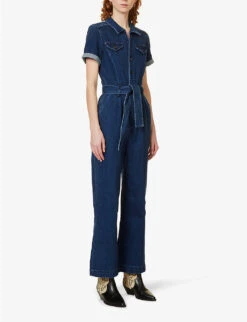 Paige Anessa Short-sleeved Stretch-denim Jumpsuit -Ted Bakee Fashion Shop R04123090 JILENA ALT02