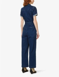 Paige Anessa Short-sleeved Stretch-denim Jumpsuit -Ted Bakee Fashion Shop R04123090 JILENA ALT03