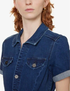 Paige Anessa Short-sleeved Stretch-denim Jumpsuit -Ted Bakee Fashion Shop R04123090 JILENA ALT04