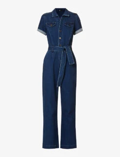 Paige Anessa Short-sleeved Stretch-denim Jumpsuit