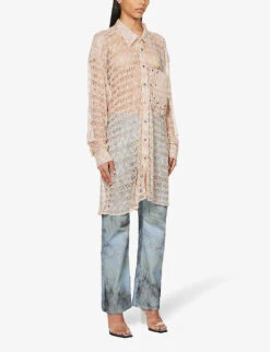 Oversized Metallic Stretch-woven Shirt -Ted Bakee Fashion Shop R04123516 PEACHSORBET ALT02