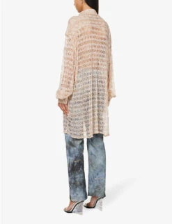Oversized Metallic Stretch-woven Shirt -Ted Bakee Fashion Shop R04123516 PEACHSORBET ALT03