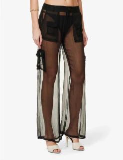 Cargo Semi-sheer Crepe Trousers 7 Cargo Semi-sheer Crepe Trousers -Ted Bakee Fashion Shop R04124431 BLACK ALT02