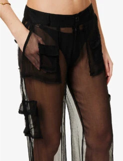 Cargo Semi-sheer Crepe Trousers 9 Cargo Semi-sheer Crepe Trousers -Ted Bakee Fashion Shop R04124431 BLACK ALT04