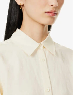 Toteme Boxy-fit Drawstring Hem Woven Shirt 10 Toteme Boxy-fit Drawstring Hem Woven Shirt -Ted Bakee Fashion Shop R04124843 VANILLA ALT04