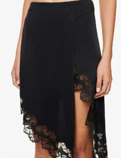 STELLA MCCARTNEY Asymmetric-hem Lace-embroidered Woven-blend Mini Skirt -Ted Bakee Fashion Shop R04125568 BLACK ALT04