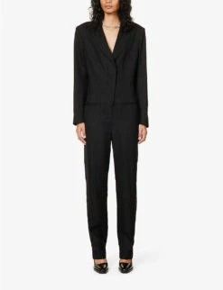 STELLA MCCARTNEY Single-breasted Peak-lapel Slim-leg Woven Jumpsuit -Ted Bakee Fashion Shop R04125573 BLACK ALT02