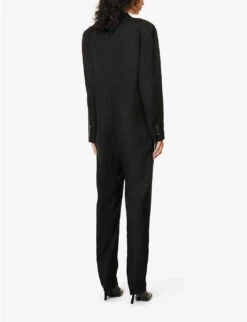 STELLA MCCARTNEY Single-breasted Peak-lapel Slim-leg Woven Jumpsuit -Ted Bakee Fashion Shop R04125573 BLACK ALT03