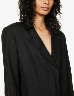 STELLA MCCARTNEY Single-breasted Peak-lapel Slim-leg Woven Jumpsuit -Ted Bakee Fashion Shop R04125573 BLACK ALT04