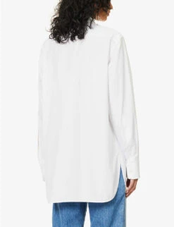 STELLA MCCARTNEY Crochet-panel Split-side Cotton-poplin Shirt -Ted Bakee Fashion Shop R04125591 PUREWHITE ALT03