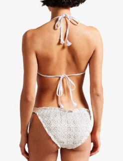 Ted Baker Layleta Frilled-trim Lace-effect Stretch-woven Bikini Bottoms -Ted Bakee Fashion Shop R04126384 WHITE ALT03
