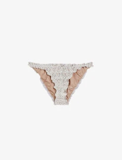 Ted Baker Layleta Frilled-trim Lace-effect Stretch-woven Bikini Bottoms