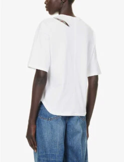 Undercover Cut-out Tulle-trim Cotton T-shirt -Ted Bakee Fashion Shop R04126873 WHITE ALT03