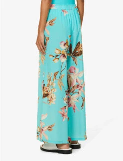 Max Mara Judit Floral-print Wide-leg High-rise Silk Trousers -Ted Bakee Fashion Shop R04127767 PASTELGREEN ALT03