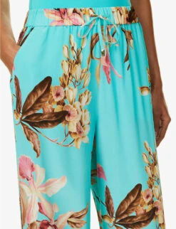 Max Mara Judit Floral-print Wide-leg High-rise Silk Trousers -Ted Bakee Fashion Shop R04127767 PASTELGREEN ALT04