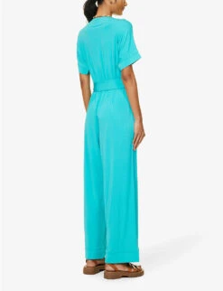 Max Mara Eolo V-neck Stretch-woven Jumpsuit -Ted Bakee Fashion Shop R04127783 SKYBLUE ALT03