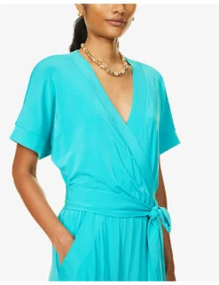 Max Mara Eolo V-neck Stretch-woven Jumpsuit -Ted Bakee Fashion Shop R04127783 SKYBLUE ALT04