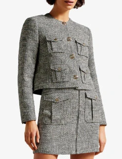 Ted Baker Faraae Boucle Patch-pocket Cotton-blend Jacket 6 Ted Baker Faraae Boucle Patch-pocket Cotton-blend Jacket -Ted Bakee Fashion Shop R04128526 BLACK ALT02