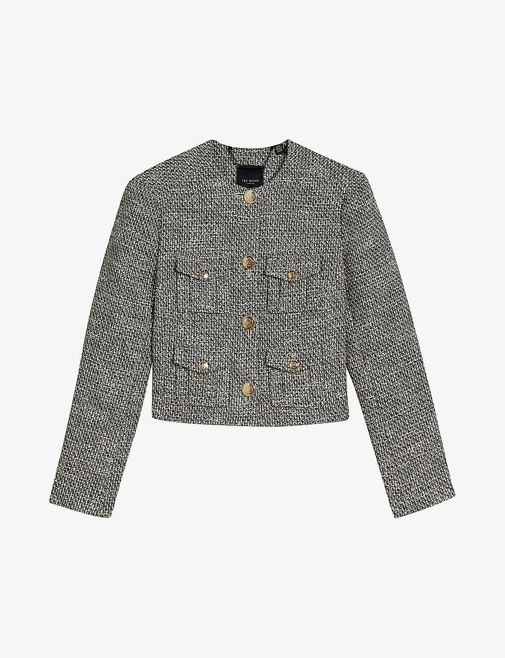 Ted Baker Faraae Boucle Patch-pocket Cotton-blend Jacket 1 Ted Baker Faraae Boucle Patch-pocket Cotton-blend Jacket