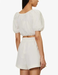 Rosa Cropped Relaxed-fit Organic-linen Top -Ted Bakee Fashion Shop R04128932 WHITE ALT03