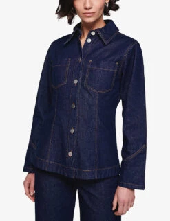 Harlem Slim-fit Long-sleeved Organic-denim Shirt -Ted Bakee Fashion Shop R04129975 INDIGO ALT02