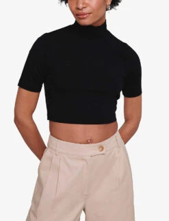 Hotel Cropped High-neck Stretch-woven Top 7 Hotel Cropped High-neck Stretch-woven Top -Ted Bakee Fashion Shop R04129986 BLACK ALT02