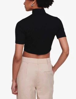 Hotel Cropped High-neck Stretch-woven Top 8 Hotel Cropped High-neck Stretch-woven Top -Ted Bakee Fashion Shop R04129986 BLACK ALT03