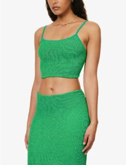 Brandy Seersucker Stretch-woven Top -Ted Bakee Fashion Shop R04130304 EMERALD ALT02