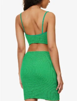 Brandy Seersucker Stretch-woven Top -Ted Bakee Fashion Shop R04130304 EMERALD ALT03