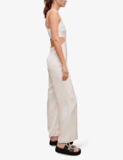 Maje Cut-out V-neck Woven Jumpsuit -Ted Bakee Fashion Shop R04130673 BLANC ALT02