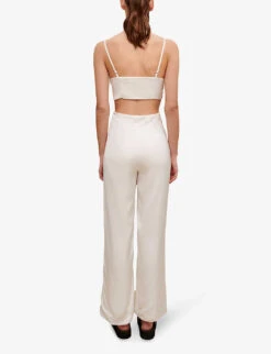 Maje Cut-out V-neck Woven Jumpsuit -Ted Bakee Fashion Shop R04130673 BLANC ALT03